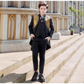 Boys Tuxedo Suit 3 Piece Set Piano Performance Black gold sequined Wings 3-Piece Set: jacket + pants + waistcoat 140cm