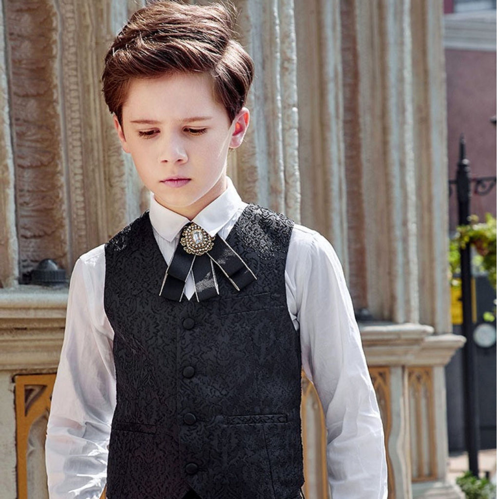Boys Tuxedo Suit 3 Piece Set Piano Performance Black gold sequined Wings 3-Piece Set: jacket + pants + waistcoat 140cm