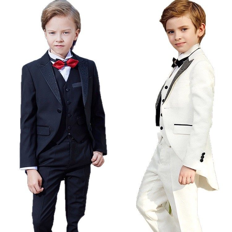 Boys Tuxedo Suit 3 Piece Set Piano Performance Black gold sequined Wings 3-Piece Set: jacket + pants + waistcoat 140cm