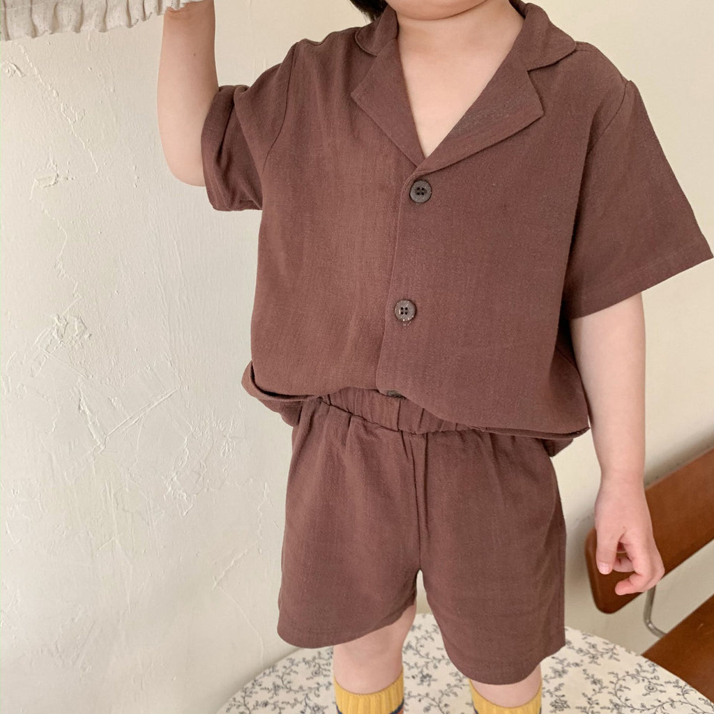 Kids Cotton Short Sleeve Shirt Shorts Set 21039 21039 Curry 150cm