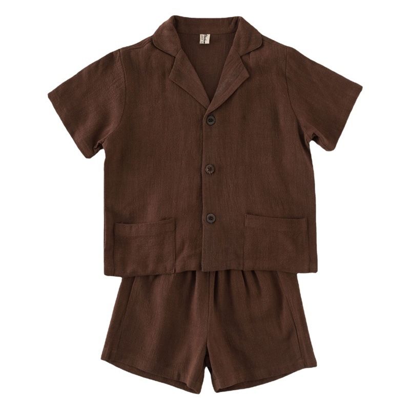 Kids Cotton Short Sleeve Shirt Shorts Set 21039 21039 Curry 150cm