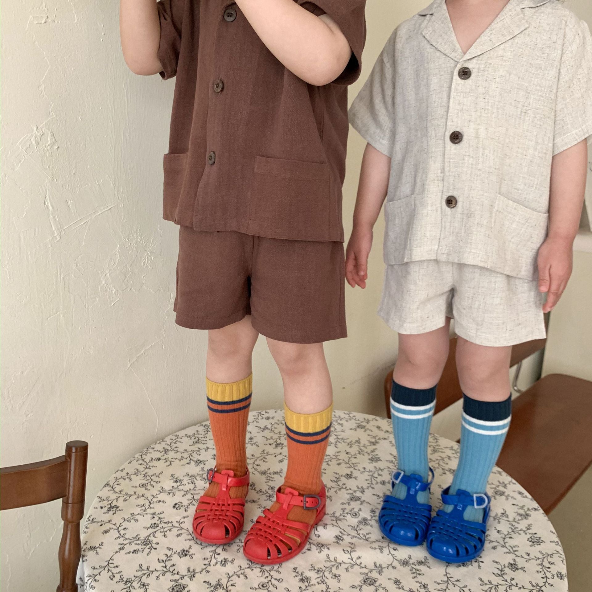 Kids Cotton Short Sleeve Shirt Shorts Set 21039 21039 Curry 150cm