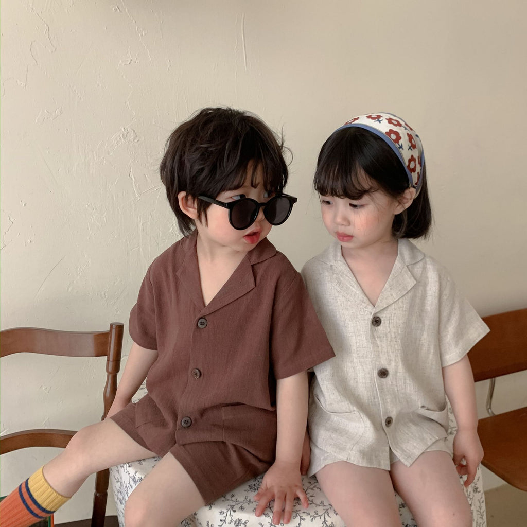 Kids Cotton Short Sleeve Shirt Shorts Set 21039 21039 Curry 150cm