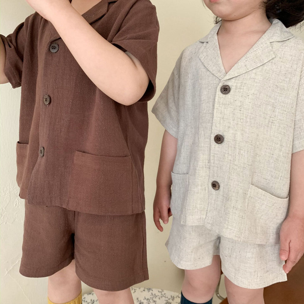 Kids Cotton Short Sleeve Shirt Shorts Set 21039 21039 Curry 150cm