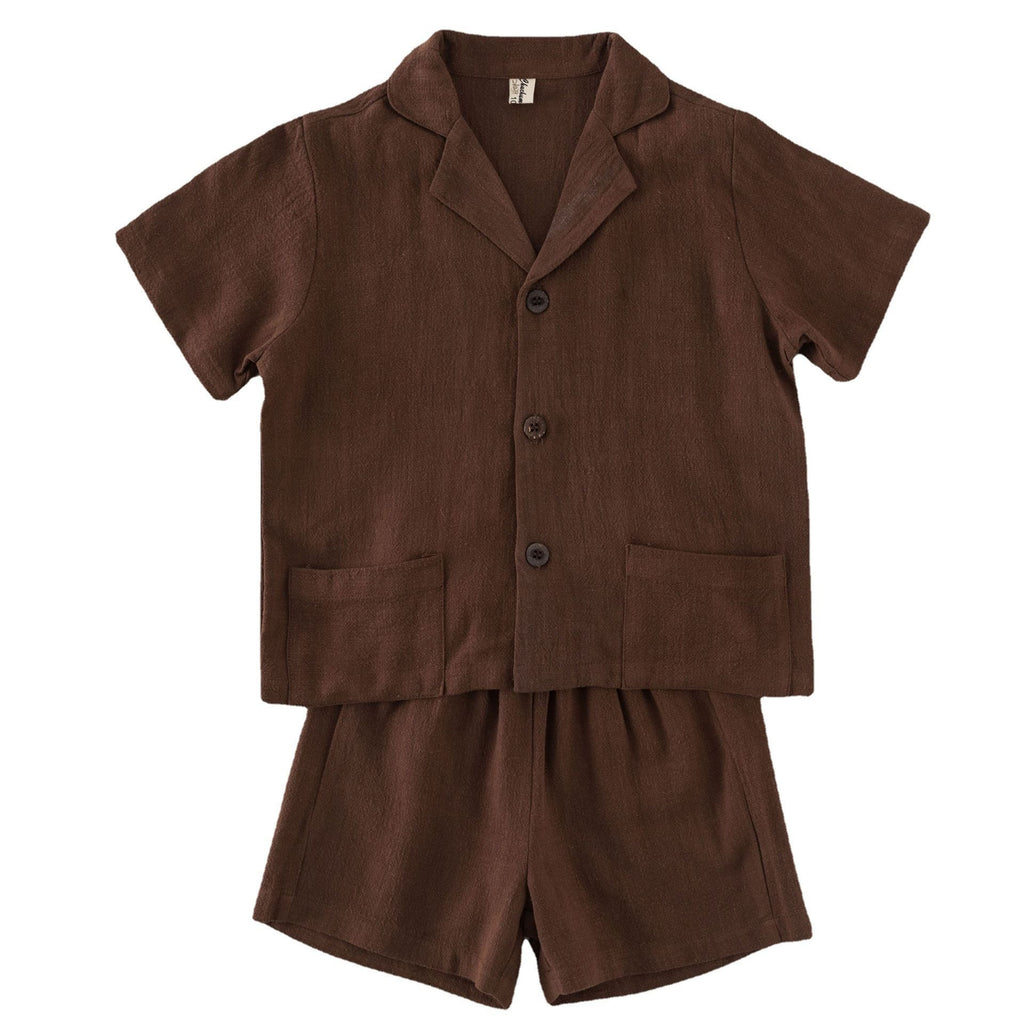 Kids Cotton Short Sleeve Shirt Shorts Set 21039 21039 Curry 150cm