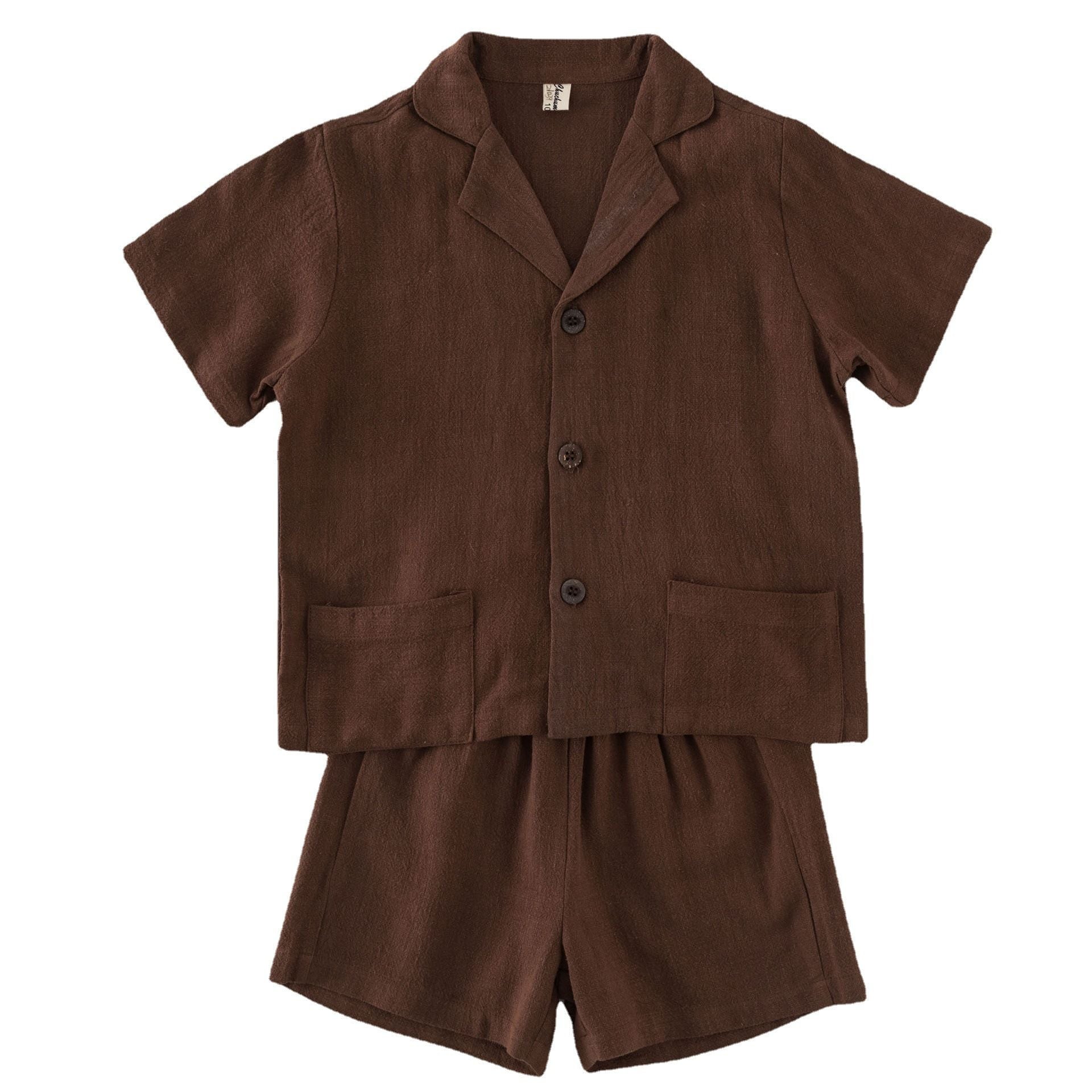Kids Cotton Short Sleeve Shirt Shorts Set 21039 21039 Curry 150cm