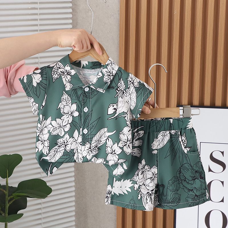 Chaole Pig Boys Cotton Short Sleeve Suit Fusang Red 80cm