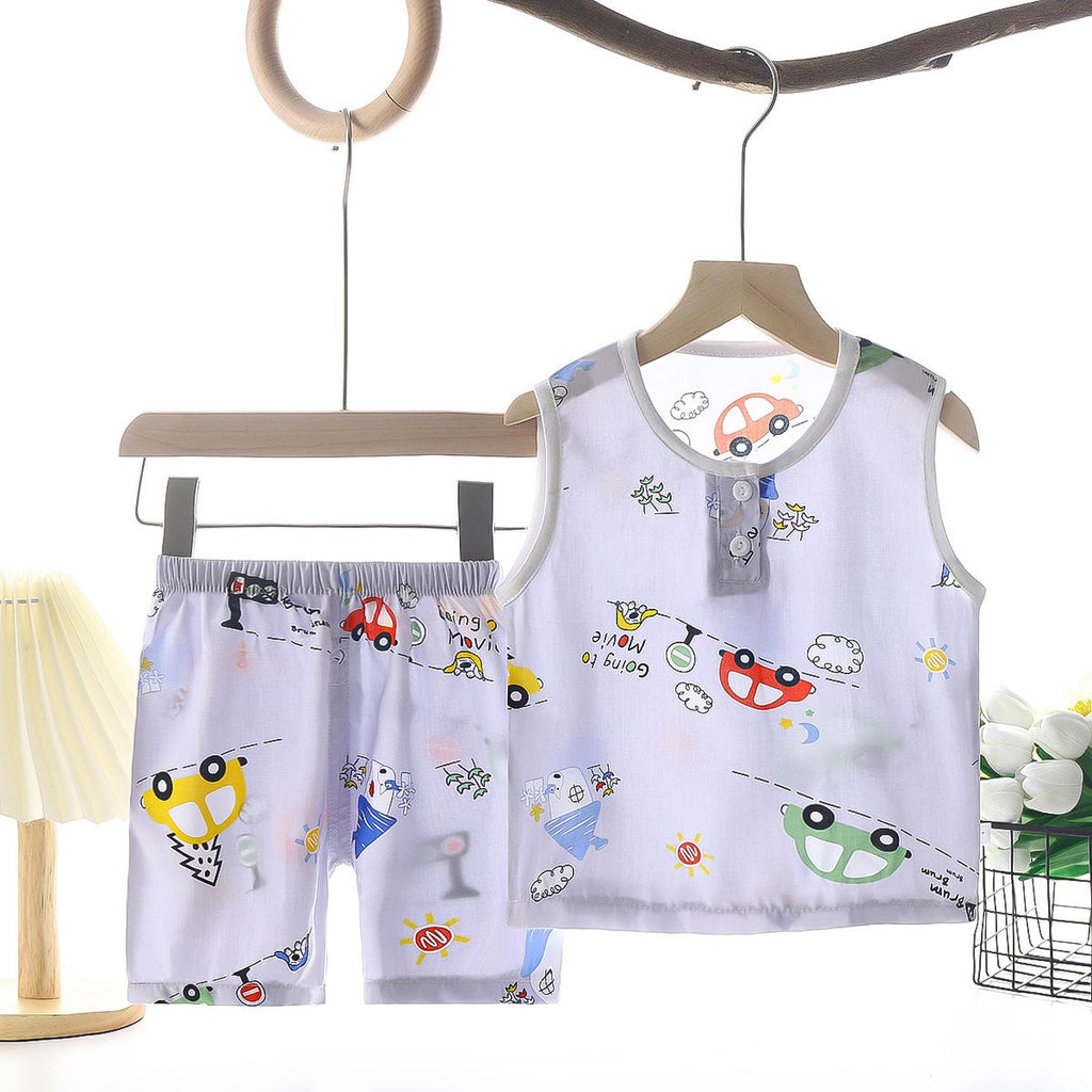Tong Xinyuan Kids Cotton Silk Vest Set Shorts (Gray) car cotton silk vest set 130cm