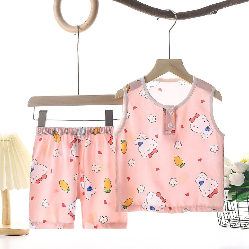 Tong Xinyuan Kids Cotton Silk Vest Set Shorts (Yellow) Little Girl's Cotton Silk Vest Set 110cm