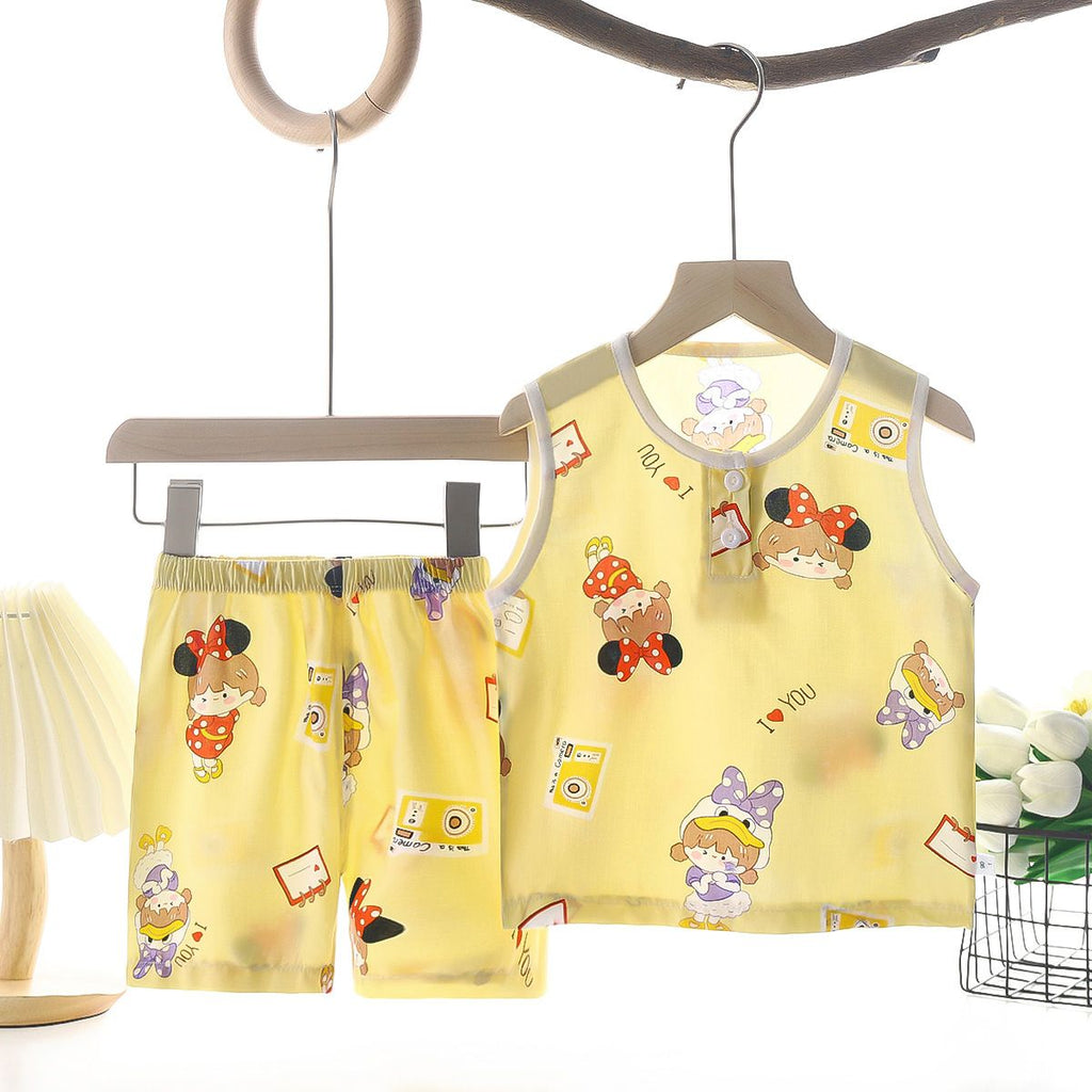 Tong Xinyuan Kids Cotton Silk Vest Set Shorts (Light Blue) Crown Cotton Vest Set 130cm