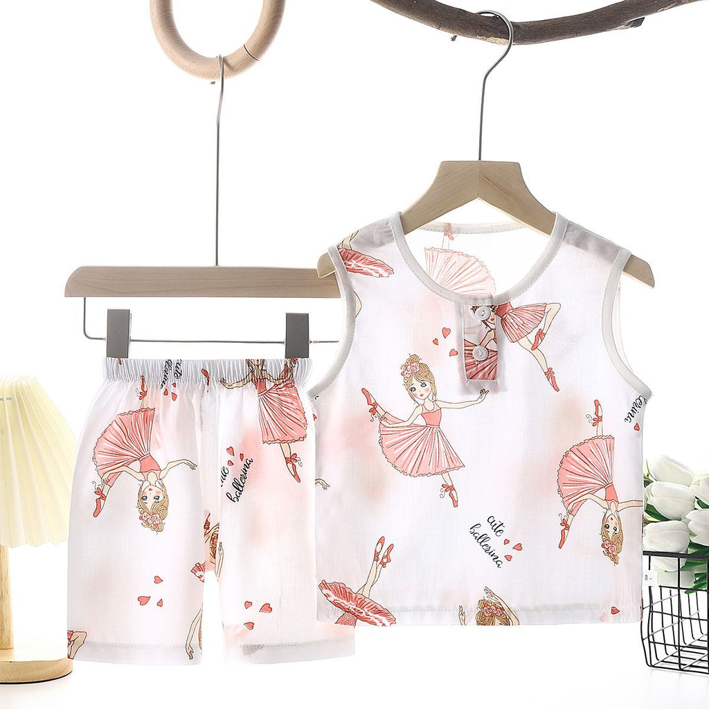 Tong Xinyuan Kids Cotton Silk Vest Set Shorts (White background color) Princess girl cotton silk vest set 100cm