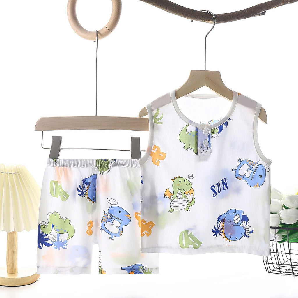 Tong Xinyuan Kids Cotton Silk Vest Set Shorts (Blue) Truck Cotton Vest Set 120cm