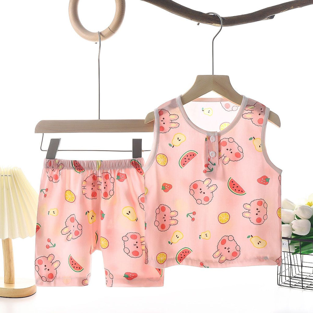 Tong Xinyuan Kids Cotton Silk Vest Set Shorts (Pink) Watermelon Cotton Vest Set 120cm