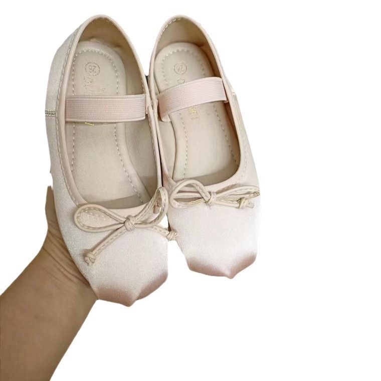 Obemei Girls Satin Dance Shoes Bow Elastic Band Black 27 yards shoe length 17.5cm