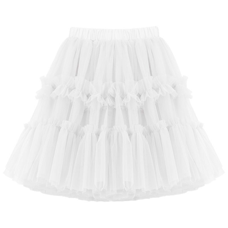Girls Princess Skirt Polyester Ruffled Summer White 100cm