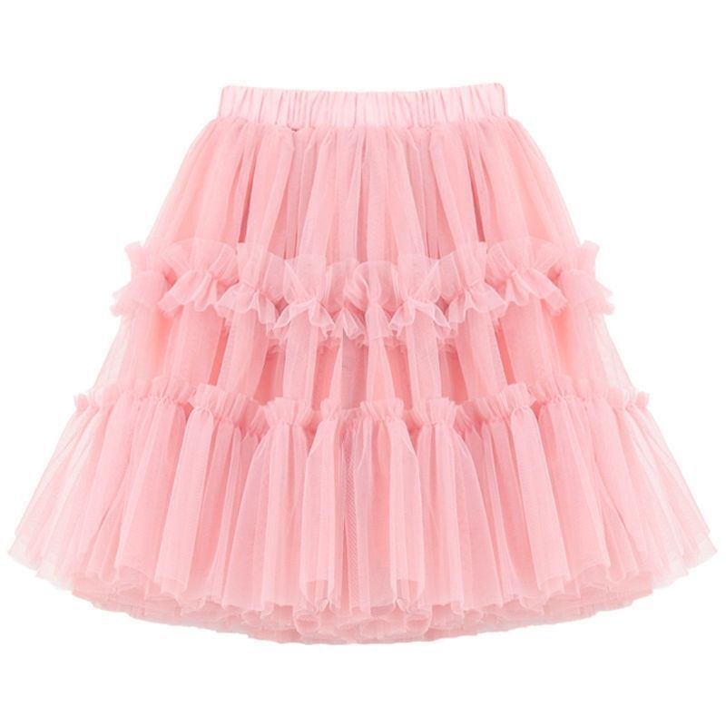 Girls Princess Skirt Polyester Ruffled Summer White 110cm