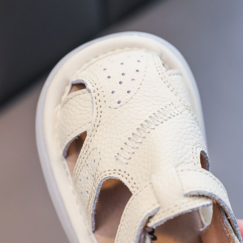 Baby Leather Sandals Bocai Cat Velcro Non Slip White 23 yards inner length 15cm