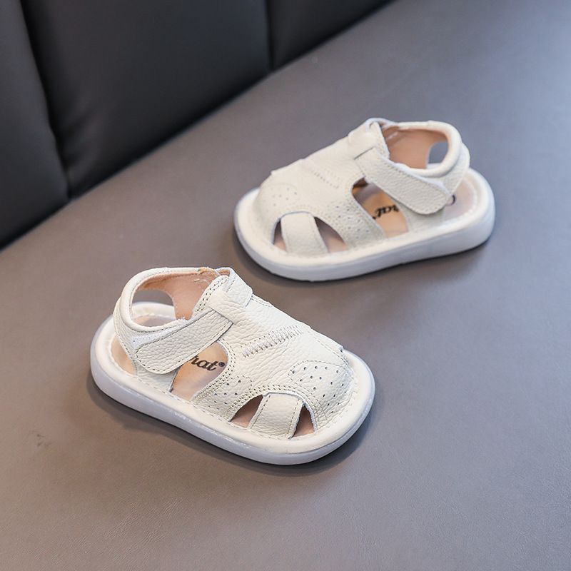 Baby Leather Sandals Bocai Cat Velcro Non Slip White 23 yards inner length 15cm
