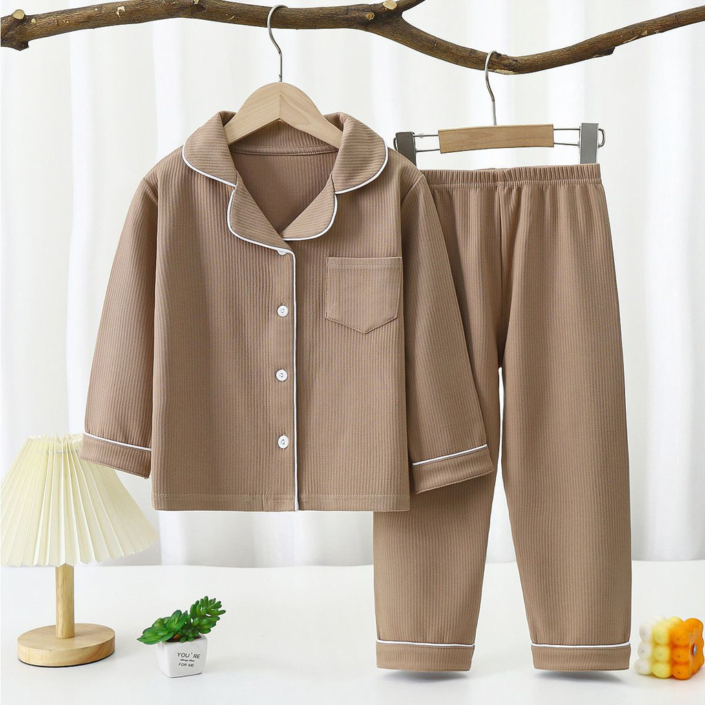 Yi Mei Kids Pajamas De Velvet Long Sleeve Two Piece Set SY07-pajamas Brown 180cm