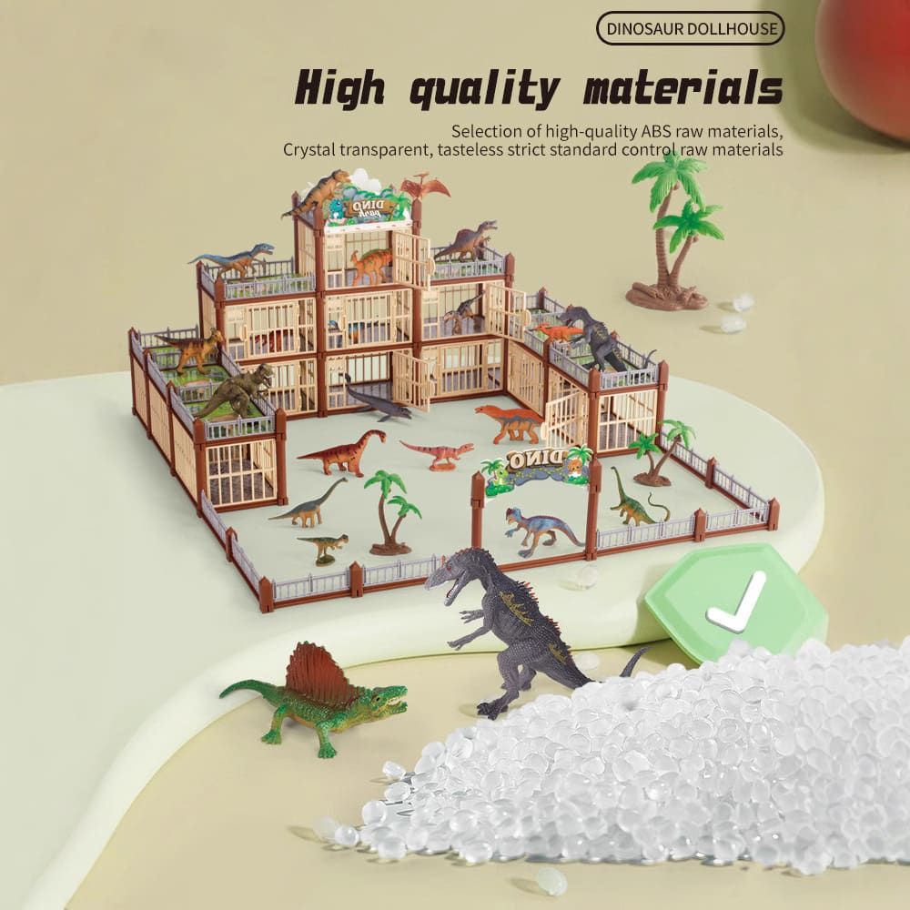 DIY Jurassic Theme Park Building Set for Kids, Creative Dinosaur Arena Toy with Realistic Dinosaurs and Palm Trees, Educational Playset for Ages 3+ to Build and Explore (215PCS, Brown)