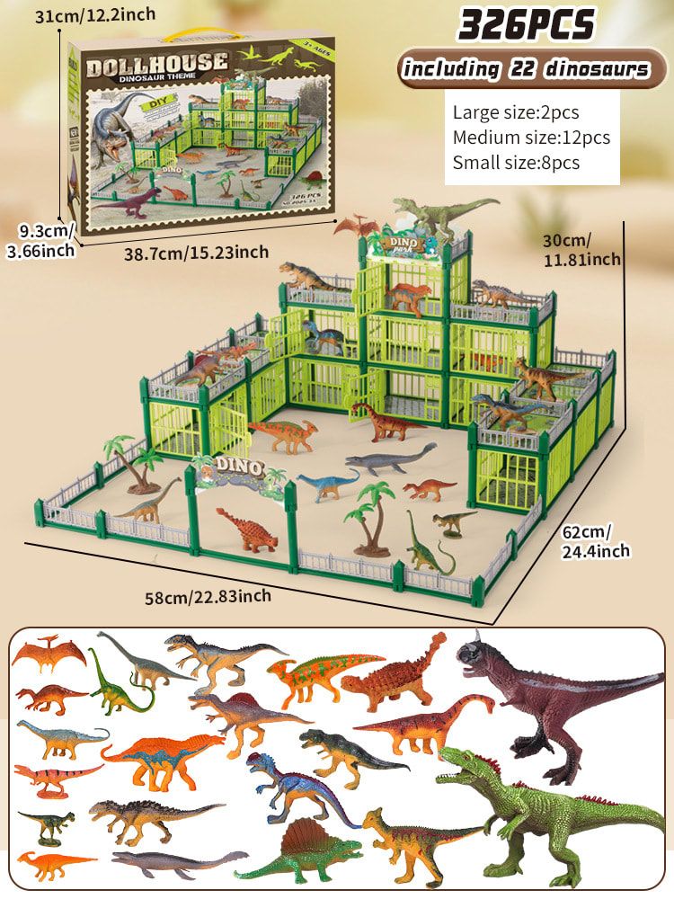 DIY Jurassic Theme Park Building Set for Kids, Creative Dinosaur Arena Toy with Realistic Dinosaurs and Palm Trees, Educational Playset for Ages 3+ to Build and Explore (215PCS, Brown)