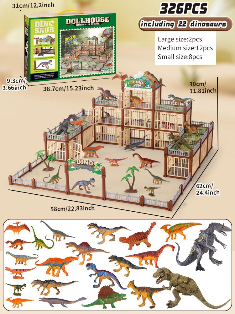 DIY Jurassic Theme Park Building Set for Kids, Creative Dinosaur Arena Toy with Realistic Dinosaurs and Palm Trees, Educational Playset for Ages 3+ to Build and Explore (215PCS, Green)