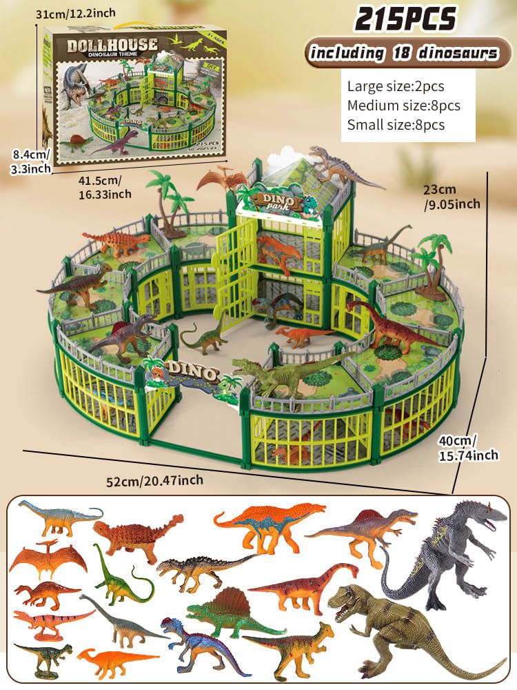 DIY Jurassic Theme Park Building Set for Kids, Creative Dinosaur Arena Toy with Realistic Dinosaurs and Palm Trees, Educational Playset for Ages 3+ to Build and Explore (326PCS, Brown)