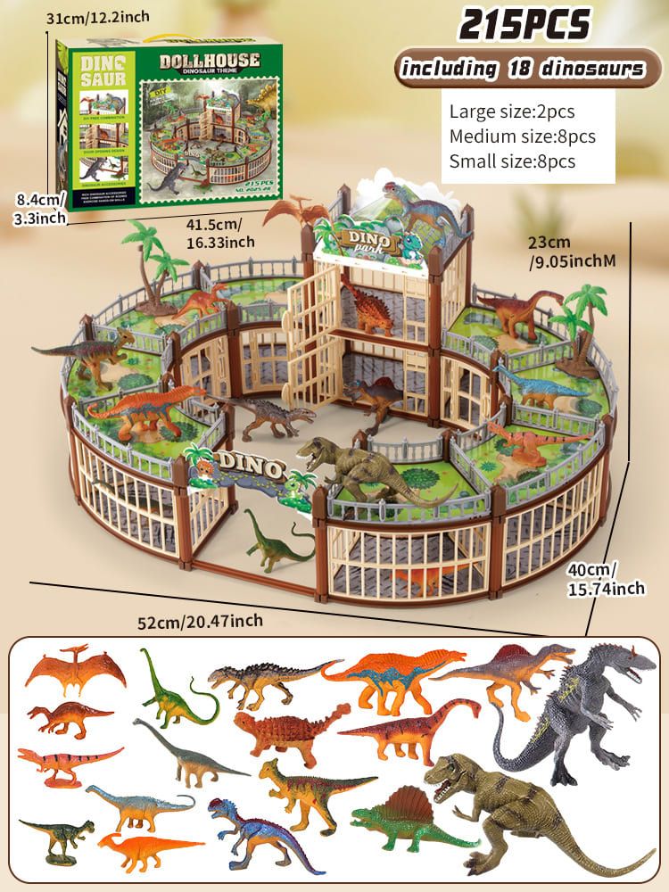 DIY Jurassic Theme Park Building Set for Kids, Creative Dinosaur Arena Toy with Realistic Dinosaurs and Palm Trees, Educational Playset for Ages 3+ to Build and Explore (326PCS, Brown)