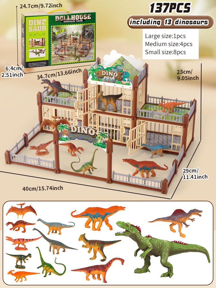 DIY Jurassic Theme Park Building Set for Kids, Creative Dinosaur Arena Toy with Realistic Dinosaurs and Palm Trees, Educational Playset for Ages 3+ to Build and Explore (326PCS, Green)