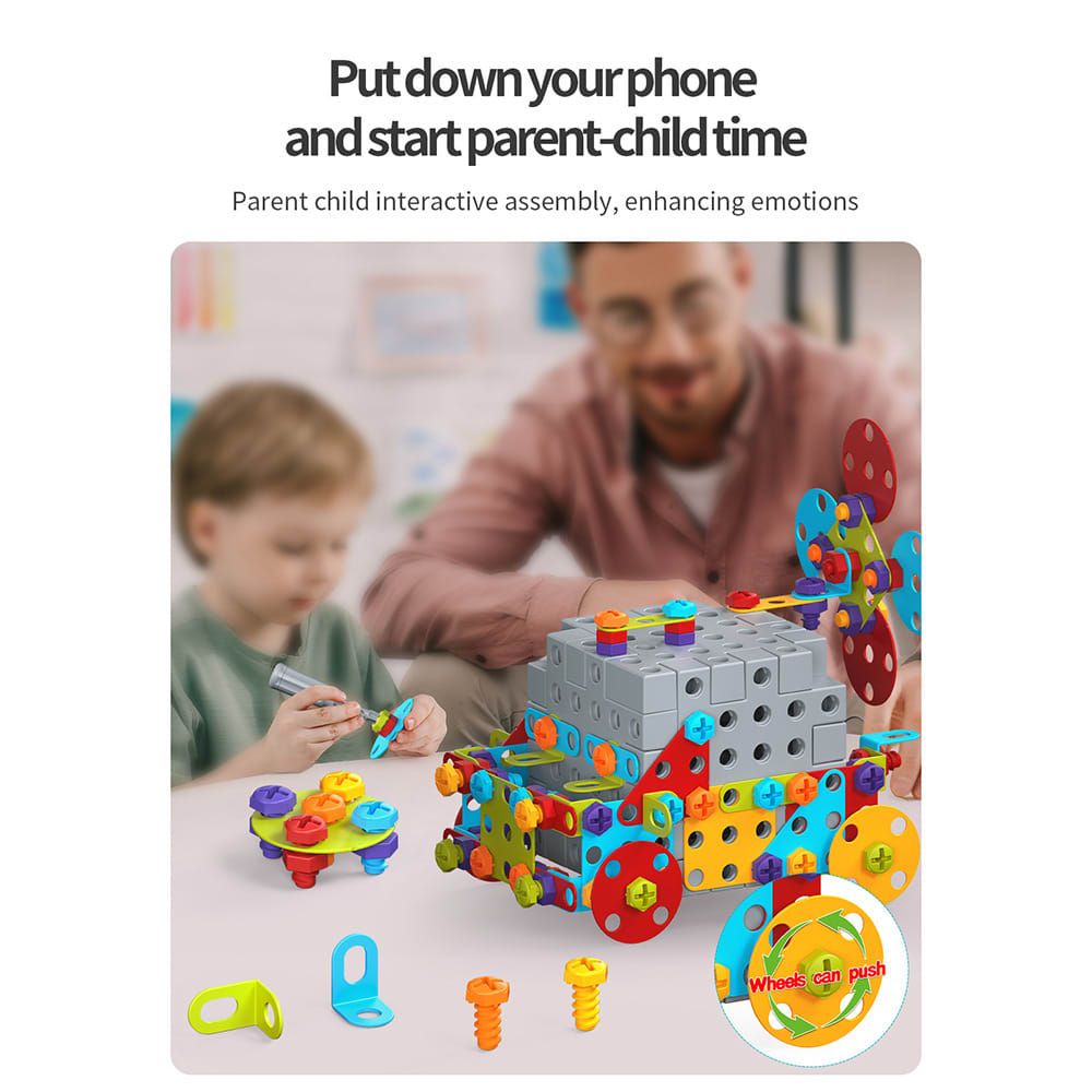 DIY Screw Assembly Building Blocks Set for Kids Ages 3-6 – Creative Educational Toy with Wrench and Screwdriver, Perfect for Parent-Child Interaction and Fine Motor Skills Development (366PCS)