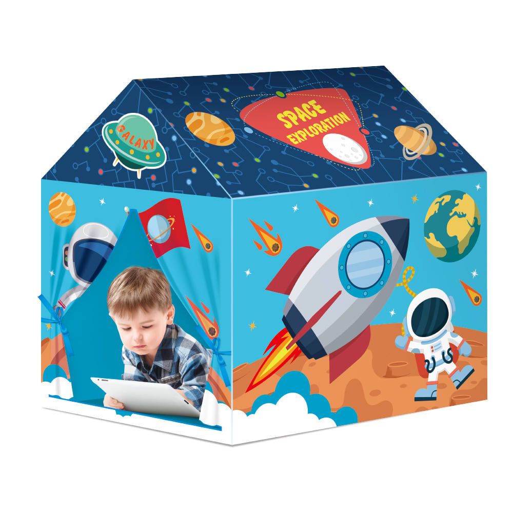 Kids Play Tent Theme House for Indoor Outdoor Fun, Space Princess Ocean Design with Ball Pit, Perfect for Toddlers and Family Camping Adventures as a Creative Holiday Gift (Space1A, Blue)