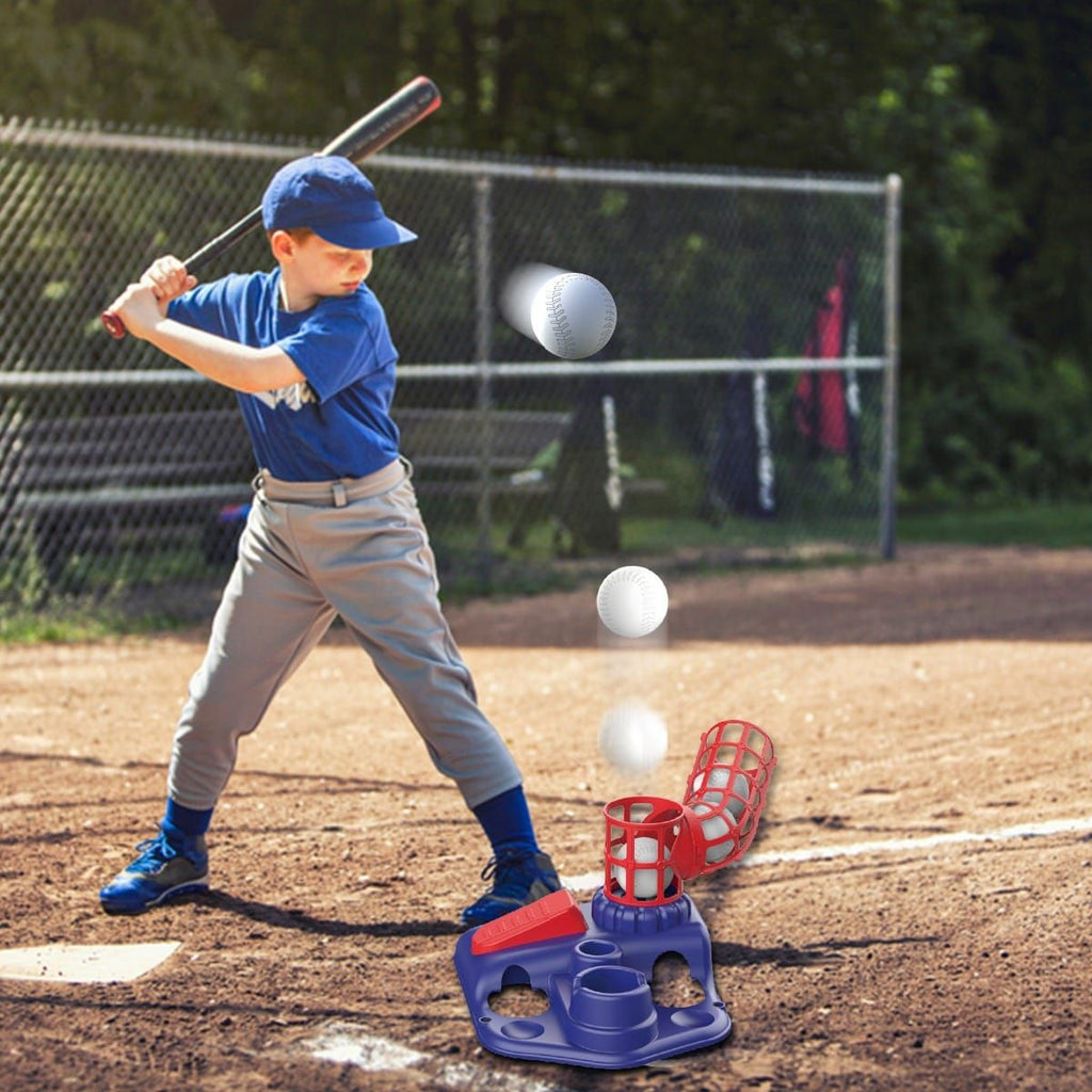 2-in-1 Kids Baseball Training Toy Set with Automatic Pitching and T-Ball Stand, Indoor and Outdoor Practice for Ages 3+ (2IN1, Pink)