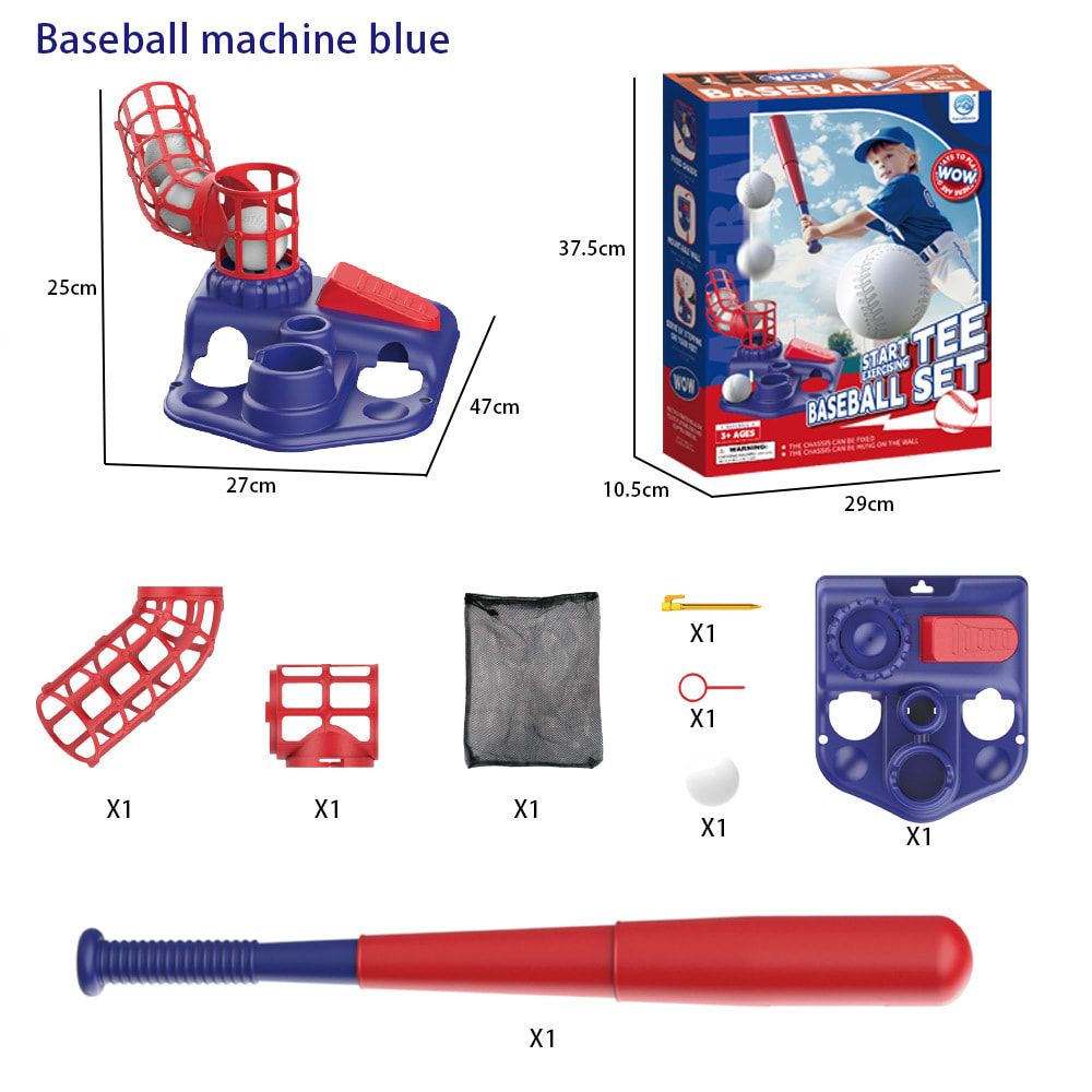2-in-1 Kids Baseball Training Toy Set with Automatic Pitching and T-Ball Stand, Indoor and Outdoor Practice for Ages 3+ (2IN1, Red)