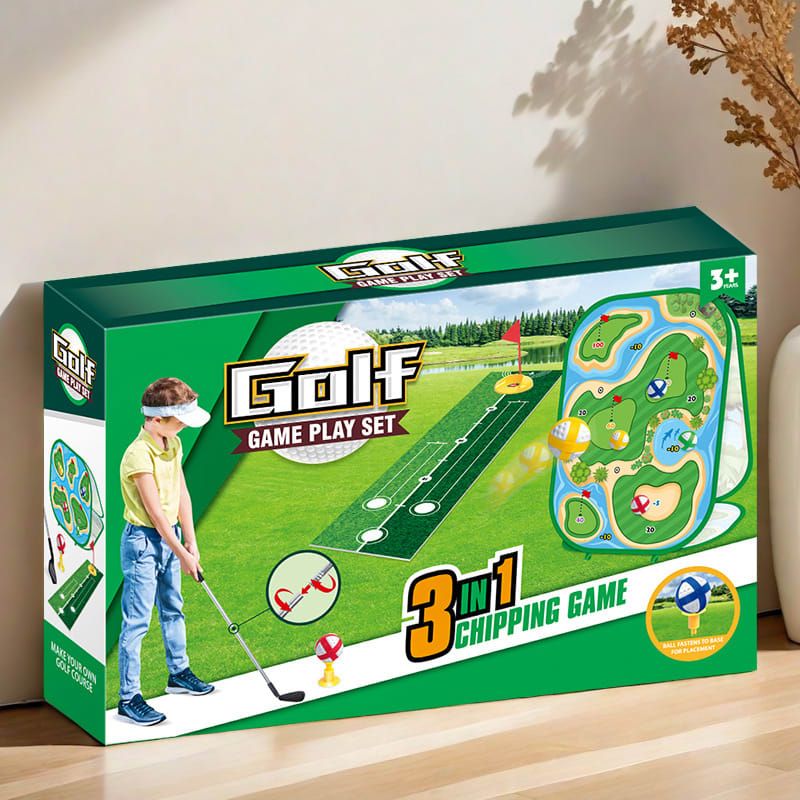 3-in-1 Kids Golf Putting & Tossing Game Set for Indoor/Outdoor Family Fun – Includes Stainless Steel Putter, Cloth Mat, Soft Balls, Beanbags, and Rings for Interactive Play (A)