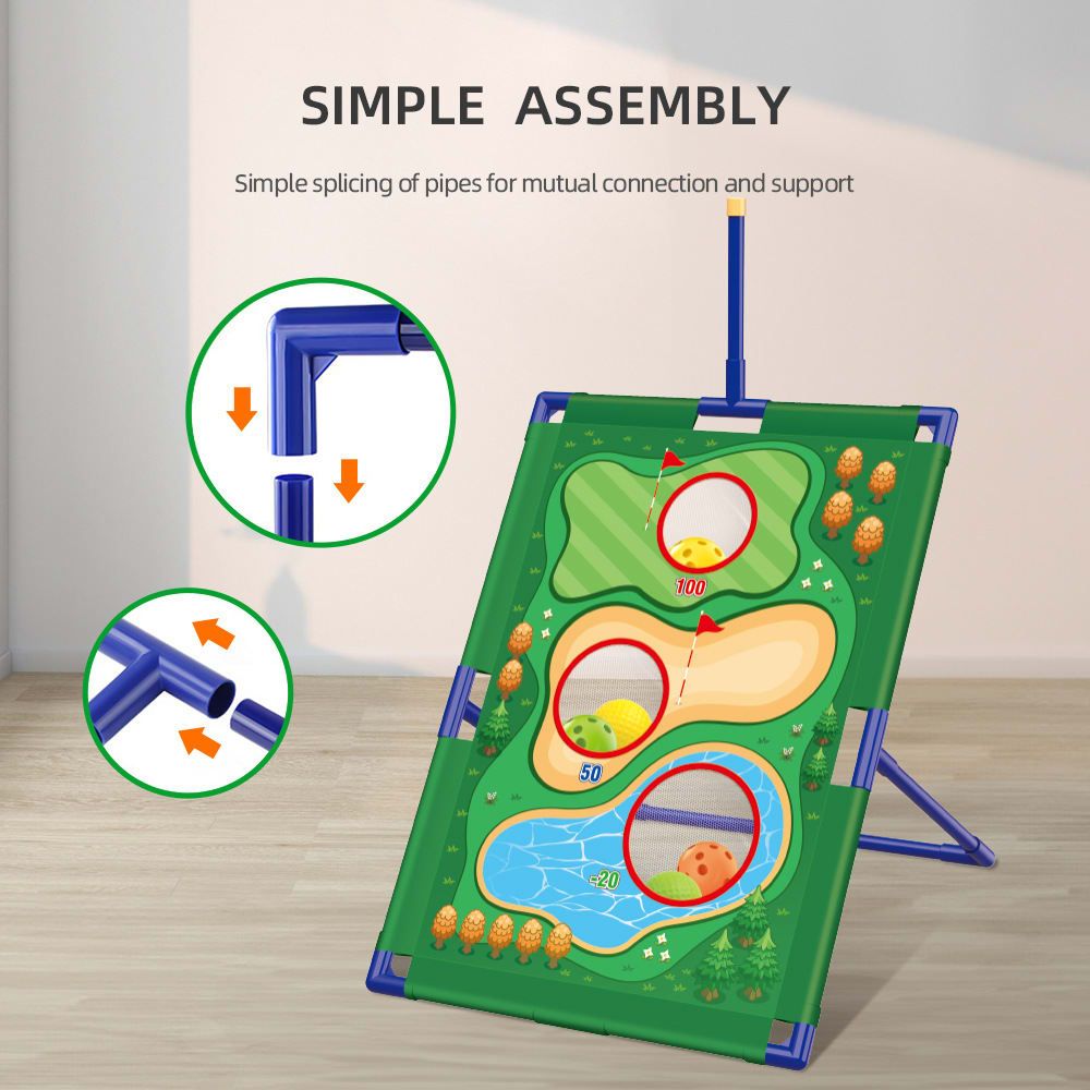 3-in-1 Kids Golf Putting & Tossing Game Set for Indoor/Outdoor Family Fun – Includes Stainless Steel Putter, Cloth Mat, Soft Balls, Beanbags, and Rings for Interactive Play (A)
