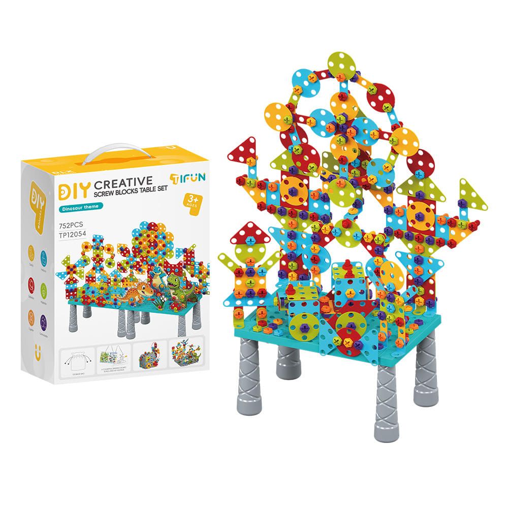 DIY Creative Screw Puzzle Building Block Table Set for Kids Ages 3+ – Educational STEM Toy with Colorful Plastic Pieces, Tools, and Bonus Drawing Board for Home Play and Skill Development (379PCS, Dinosaur)
