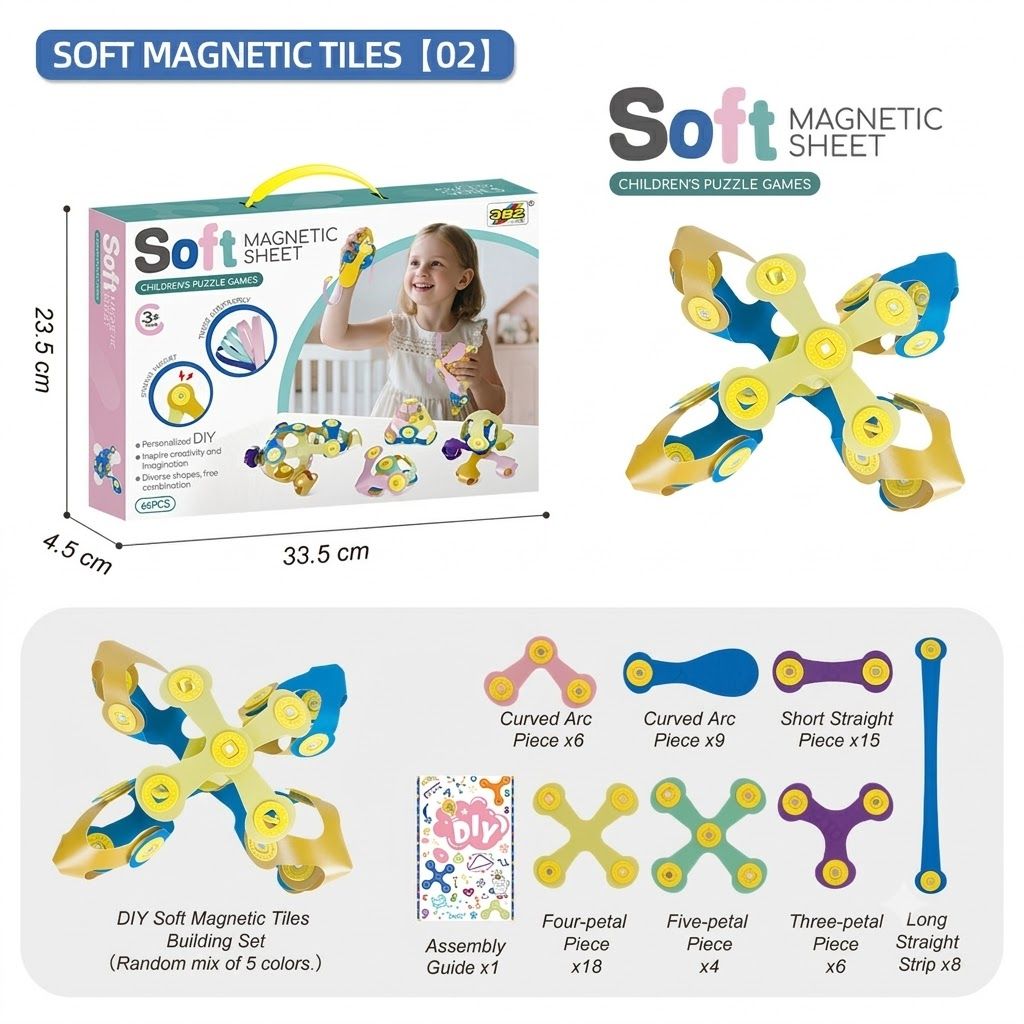 Kids 3D Soft Magnetic Building Tiles Toy Set, Creative DIY Puzzle Blocks for Ages 3+ - Develops Fine Motor Skills & Imagination, Ideal Birthday Gift for Girls, Home Play STEM Learning Kit (32PCS)