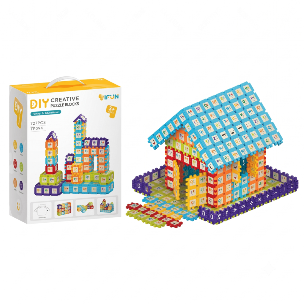 Creative DIY Puzzle Building Blocks Set for Kids Ages 3+ – Colorful Snap-Together Squares for Early Learning, Alphabet & Number Recognition, and Fun 3D Shape Construction at Home (153PCS)