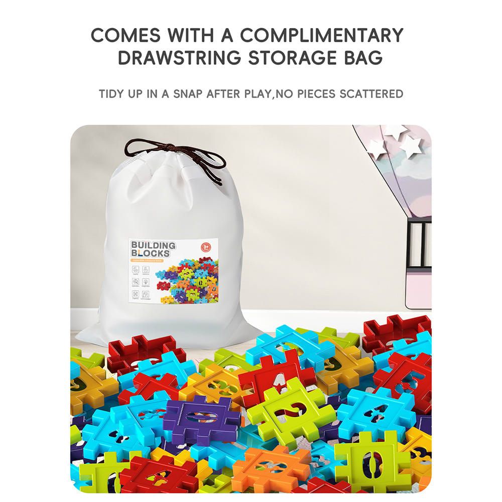 Creative DIY Puzzle Building Blocks Set for Kids Ages 3+ – Colorful Snap-Together Squares for Early Learning, Alphabet & Number Recognition, and Fun 3D Shape Construction at Home (153PCS)