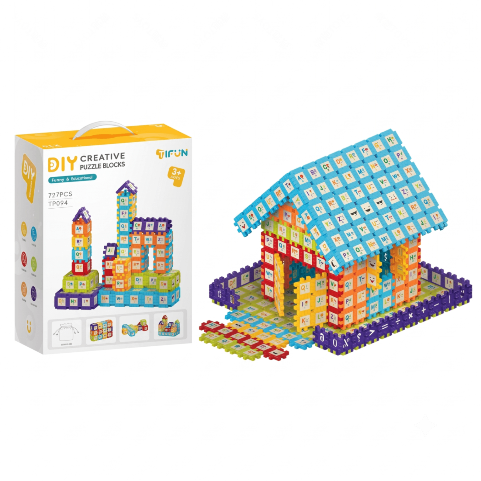 Creative DIY Puzzle Building Blocks Set for Kids Ages 3+ – Colorful Snap-Together Squares for Early Learning, Alphabet & Number Recognition, and Fun 3D Shape Construction at Home (727PCS)