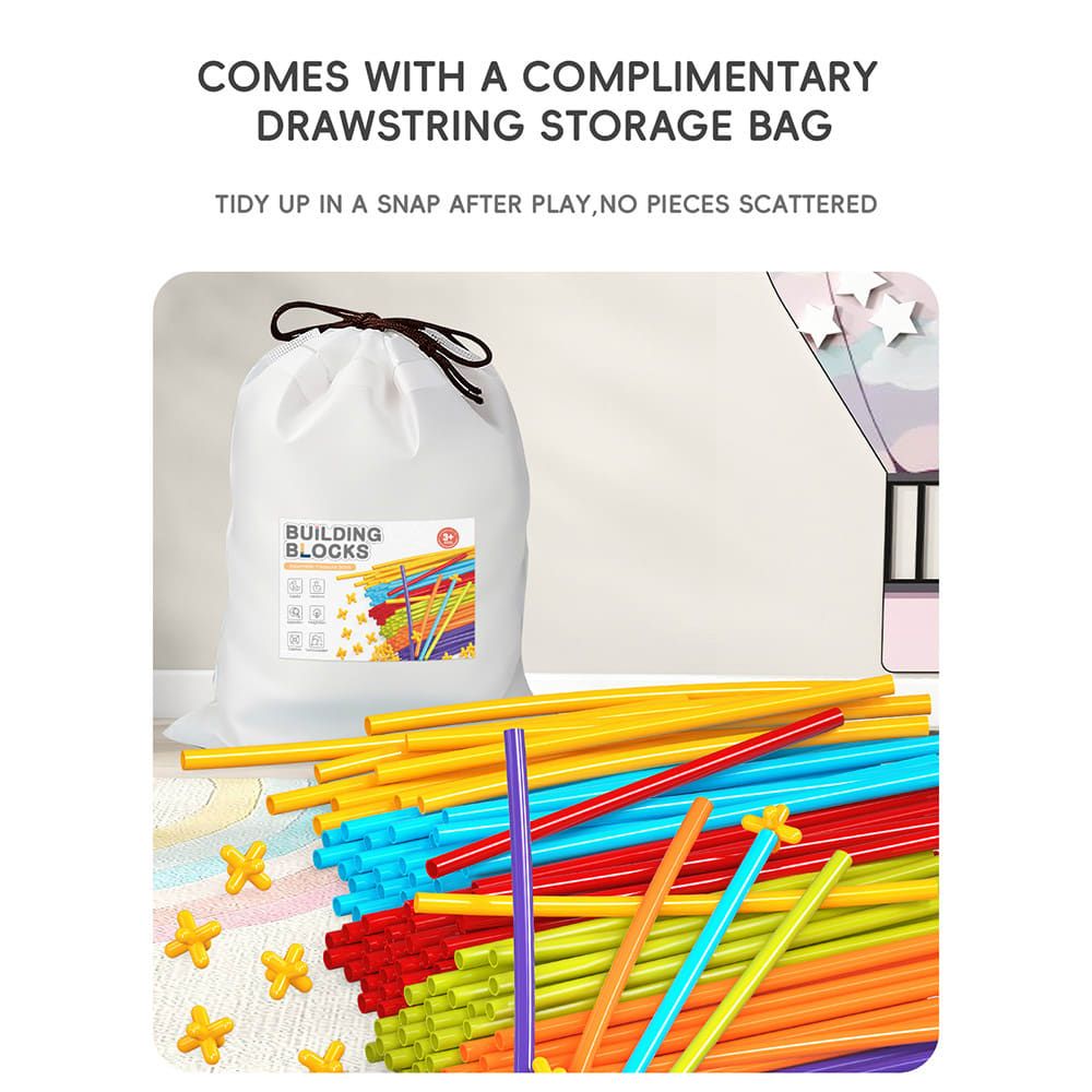 DIY Flexible Straw Building Blocks for Kids Ages 3-6, Creative Educational Construction Toy Set with Bendable Straws and Connectors, 112/242/723 Pieces for 3D Geometry and Imaginative Play (112PCS)