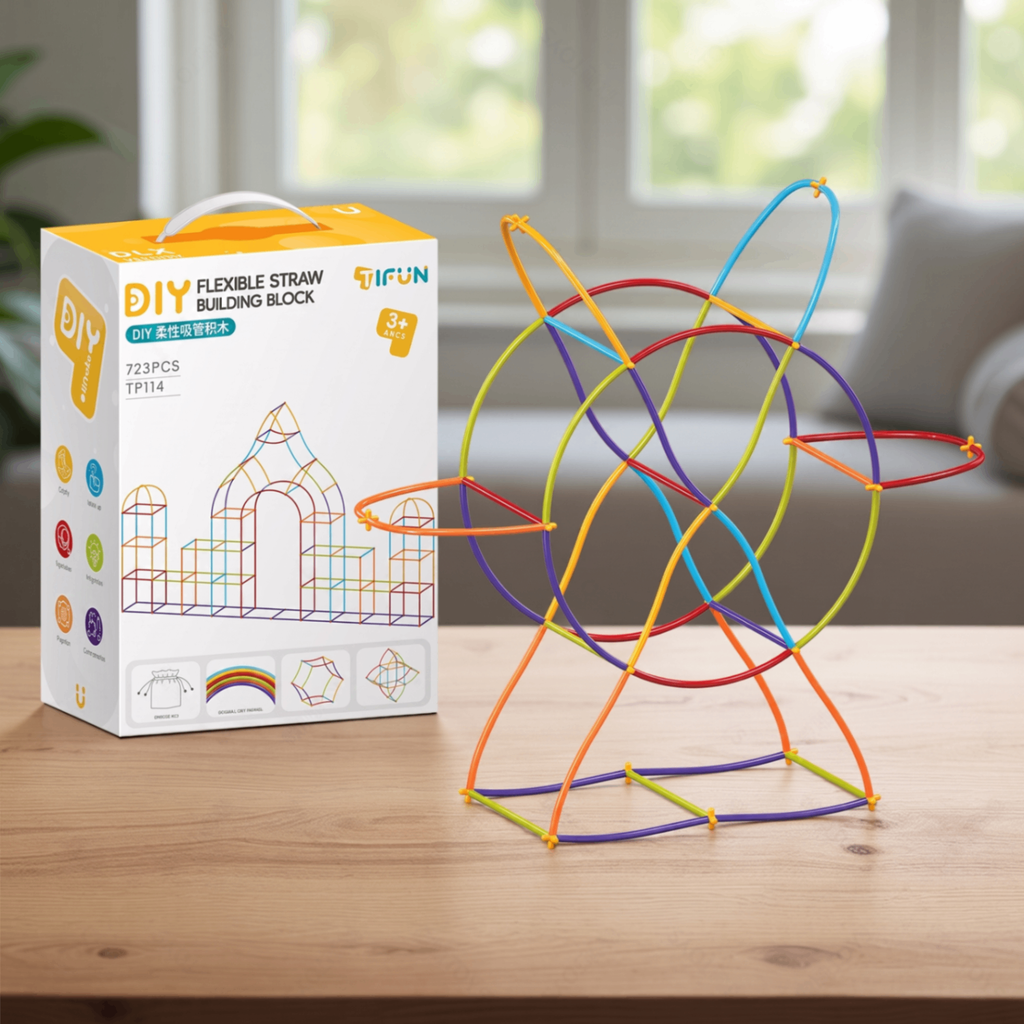 DIY Flexible Straw Building Blocks for Kids Ages 3-6, Creative Educational Construction Toy Set with Bendable Straws and Connectors, 112/242/723 Pieces for 3D Geometry and Imaginative Play (723PCS)