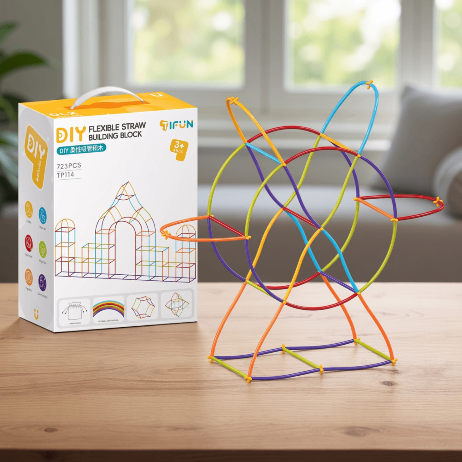 DIY Flexible Straw Building Blocks for Kids Ages 3-6, Creative Educational Construction Toy Set with Bendable Straws and Connectors, 112/242/723 Pieces for 3D Geometry and Imaginative Play (723PCS)