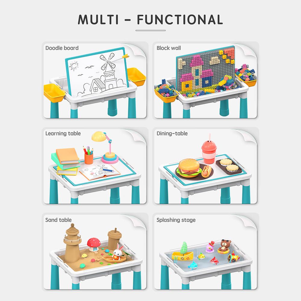 Multifunctional Kids Building Block Table Set with Storage, Compatible with 3-6 Year Olds, Includes Chair and 88-380PCS Colorful Bricks, Ideal for Learning, Drawing, Sand & Water Play (108PCS)
