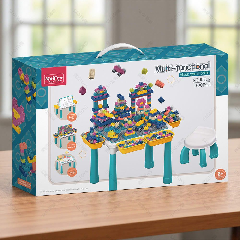 Multifunctional Kids Building Block Table Set with Storage, Compatible with 3-6 Year Olds, Includes Chair and 88-380PCS Colorful Bricks, Ideal for Learning, Drawing, Sand & Water Play (88PCS)
