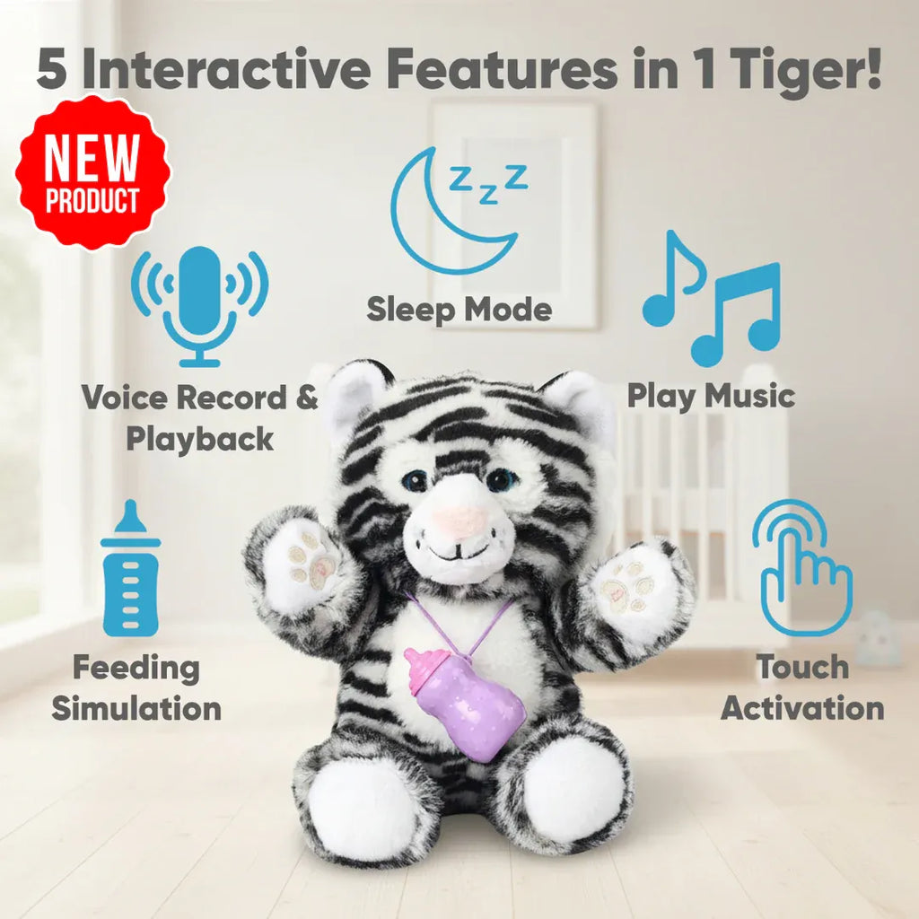 Interactive Tiger - Plush Feeding & Sleeping Simulation Toy