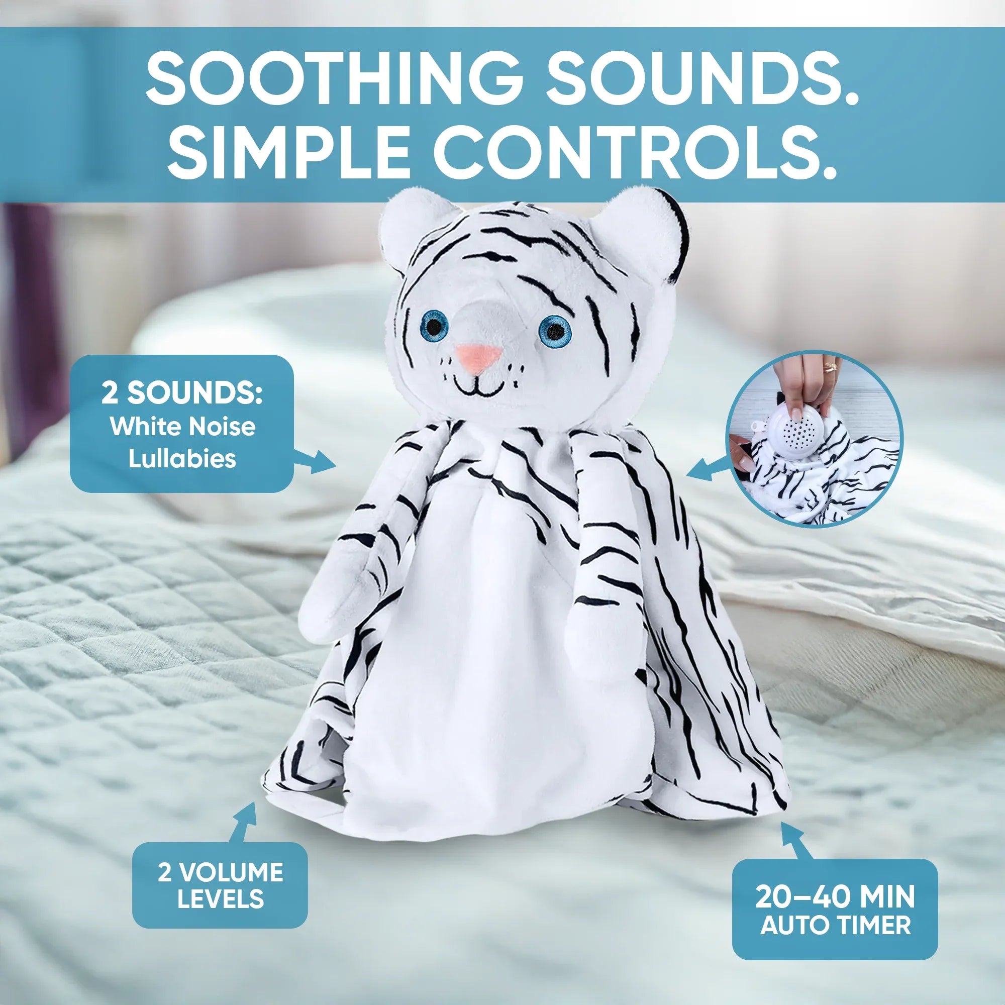 Delly the White Tiger - White Noise & Lullaby Comforter