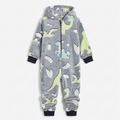 Kids Hooded Onesie - Coral Fleece 220 GSM - Grey Dinosaur - Unisex Size 4