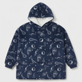 Kids Oversized Giant Wearable Blanket Hoodie Sherpa Fleece Sweatshirt Pullover - Navy Space - One Size Fits All (AU/EU)