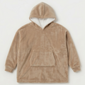 Kids Oversized Giant Wearable Blanket Hoodie Sherpa Fleece Sweatshirt Pullover - Solid Beige Colour - One Size Fits All (AU/EU)